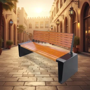 Modern Design Solid Wood and Galvanized Steel Patio Bench for Commercial Outdoor Use in Parks and Urban Areas