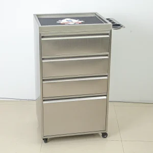 Modern Design Stainless Steel 4 Wheel Adjustable Height Salon Trolley Barber Cabinet Drawers Commercial Use Spa Furniture