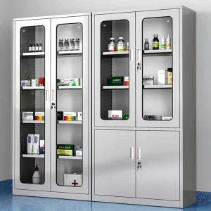 Modern Design Stainless Steel Large RV Medical Reagent Storage Cabinet with 5mm Toughened Glass Front Easy Clean Hospital Use