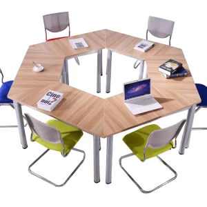 Modern Design Trapezoid Training Table with Bamboo Chair for Office School Reading Room Negotiations Stitched Conference Desk
