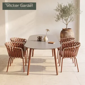 Modern Design Waterproof Outdoor Dining Table and Rope Armchair with Aluminum Frame
