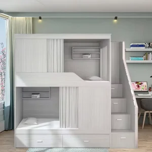Modern Design Wooden and Metal Bunk Bed for Dormitory