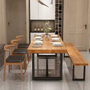 Modern Designed Wood Dining Table Set Table with Bench Restaurant Furniture