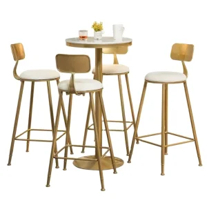 Modern Designer Design Bar Furniture Face Oh Chair Gold Metal Leg Pu Leather White Dining Chair Contemporary Bar Stools