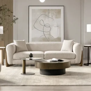 Modern Designer Home Luxury Simple Straight Fabric Wood Three Seat Sofa for Hotel Living Room Furniture