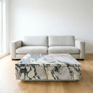Modern Designer Living Room Furniture Pedestal Tables Square Italy Calacatta Viola Marble Coffee with Drawers Table Plinth Set