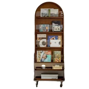 Modern Designer Solid Wood Full Length Portable Glass Midcentury Modern Magazine Rack Multifunctional Newspaper Stand Office