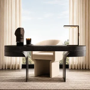 Modern Designer Writing Desk Wood Home Office Desk Luxury Minimalist Study Table Stainless Steel Base Office Furniture