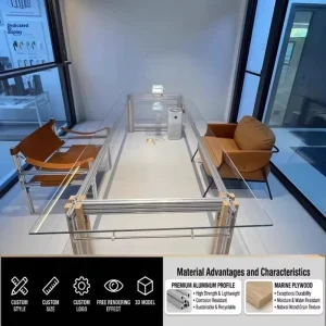 Modern Designer style Aluminum Profile Tempered Glass Conference Table Office Desk Dining Table Workbench Computer Desk Durable