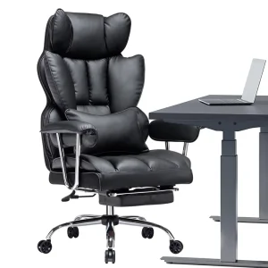 Modern Desk Office Chair Big Tall PU Leather Ergonomic Solid Back Adjustable High Back Lumbar Support Computer Chair Executive