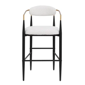 Modern Dining Bar Stools Set of 2 Upholstered Backs Iron Legs Beige Fabric Seating Eco-Friendly 260LBS Weight Capacity