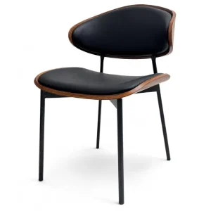 Modern Dining Chairs Black White PU Leather Faux Wood Bent Back Restaurant Cafe Hotel Accent Chair OEM ODM Bulk