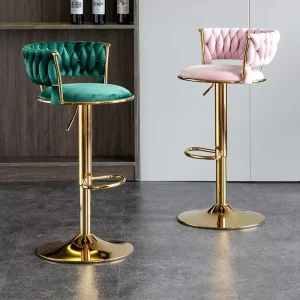 Modern Dining Living Room Stable and Adjustable Bar Chair Velvet Fabric High Bar Stool Luxury Front Desk Bar Stools High Stools