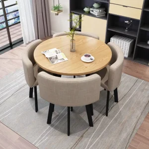 Modern Dining Room Furniture Set Includes Round Wood Dining Table with 4 Chairs Durable Home Outdoor Bar Hotel Use