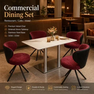 Modern Dining Set with Velvet Chair & Sintered Stone Tabletop for Restaurant Hotel Furniture Decor
