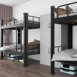 Modern Dormitory Bunk Bed Steel Frame Minimalist Design for Student Apartment