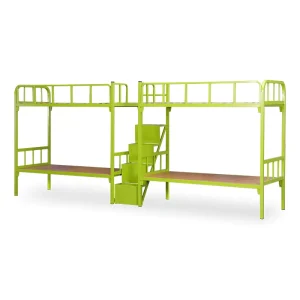 Modern Double Decker Iron Bed with Stairs Metal Bunk Beds for School Home Hotel Dormitory Bedroom Use
