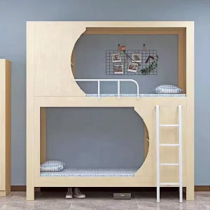 Modern Double Dormitory Bunk Bed High Low Wooden Metal Knock Down Structure Bedroom Hotel School Apartment