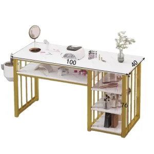 Modern Double Layer Metal Nail Table Rectangular Makeup Table Small Apartment Heart Ins Houndstooth Design Nail Salon Use