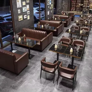Modern Double Leather Card Sofa Table Chair Combination for Outdoor Western Restaurant Cafe for Milk Tea Shop Clear Bar Iron