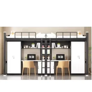 Modern Double Loft Bed Steel, Customizable Size for Dormitories, Hotels, Apartments, Schools