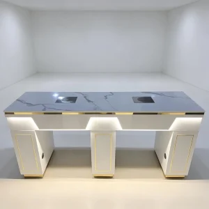 Modern Double Manicure Table Nail Salon Furniture Nail Art Workstation Desk with Dust Collector for Beauty Salon