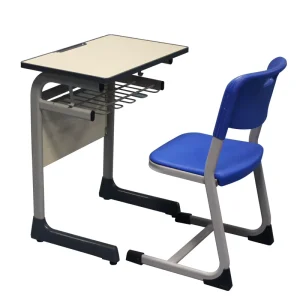 Modern Double Seat Fixed School Desk and Chair Set Durable Metal Furniture for Workshops and Studies