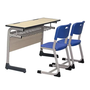 Modern Double-Seat Fixed Student Study Desk and Chair Set for School and Workshop Durable Metal Furniture