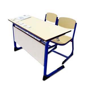 Modern Double Seat Study Desk with Wood Chairs Commercial Furniture Sets for School Use