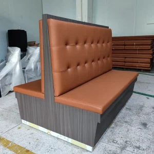 Modern Double Sided Restaurant Booth Seating Brown PU Leather Tufted Banquette Bench Sofa for Cafe Hotel Commercial Furniture