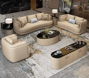 Modern Drawing Room Furniture Newest Luxury Living Room Faux Leather Shape Sofa Chair Set 1 2 3 Seater