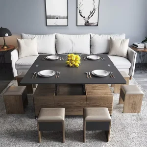 Modern Dual-Use Foldable Movable Convertible Lift Top Coffee Table Durable Stools Expandable Top Design for Home Apartment