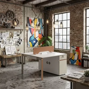 Modern Durable 2-Person Workstation E1 Particle Board Imported Paper Finish 2mm PVC Banding Dual User Staff Desk Eco-friendly