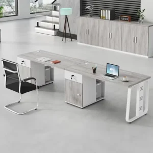 Modern Durable Adjustable Wooden Office Desk Double Workstation Desk Chair Set with File Drawer Storage Commercial Grade