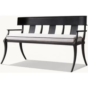 Modern Durable All Weather Cast Aluminum Seating Bench with UV Resistant Piping Stitching for Outdoor Courtyard Use