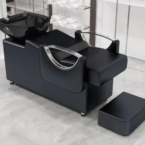 Modern Durable Beauty Salon Chair Half Recline Shampoo Bowl Eco friendly PVC Leather Ceramic Washbasin for Barber Shops Salons
