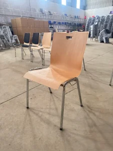 Modern Durable Bent Plywood Chair Hand Grip Backrest Ergonomic Eco Friendly Stackable for School Use Chrome Steel