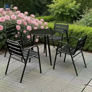 Modern Durable Black Aluminum Outdoor Table with 4 Armrest Chairs Outdoor Garden Balcony Cafe Courtyard Dining Furniture Set