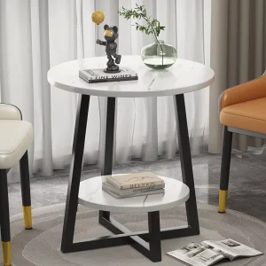 Modern Durable Carbon Steel Frame Coffee Table Solid Wood Top No Storage Portable Versatile Side Table Living Room Furniture