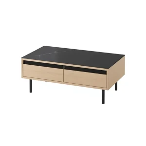 Modern Durable Coffee Table Adjustable Height Minimalist Luxury Design Dual-Draw Wood Grain Cabinet Stone-Patterned Surface