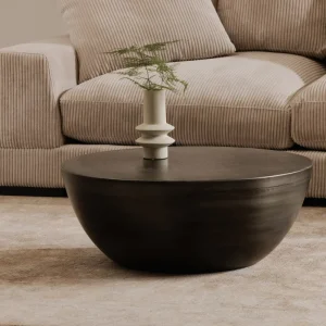 Modern Durable Coffee Table Round with Brushed Zinc Finish Decorative Living Room Furniture