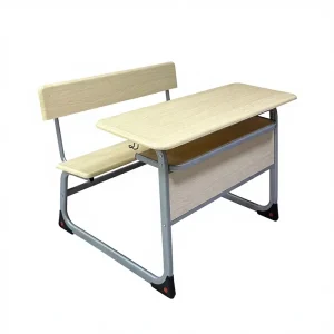 Modern Durable Double Student Desk Chair Set Wood Metal Bench Table for Classroom Use School Furniture