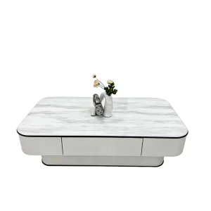 Modern Durable Eco Friendly Elegant Tech Stone Top Coffee Table Set Living Room Minimalist Style Home Furniture Wooden Panel