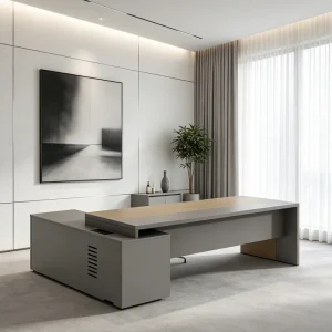 Modern Durable Executive Aluminum Revolving Extendable Office Desk with Built in Cable Box and Easy Assembly