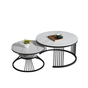 Modern Durable Extendable Coffee Table Set with Sintered Stone Top and Metal Legs for Home Living Room