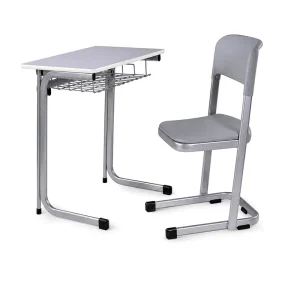 Modern Durable Fixed Single School Furniture Desk Chair Set Steel+Plywood+MDF+Plastic Construction Custom Color