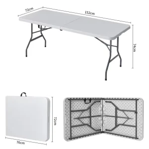 Modern Durable Foldable HDPE Plastic Table Iron Frame Waterproof UV Resistant Outdoor Dining Furniture for Picnics Events