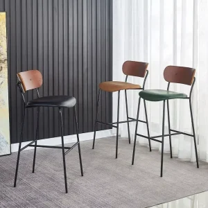 Modern Durable Leather Metal Bar Stool High Chair for Commercial Home Bar Restaurant