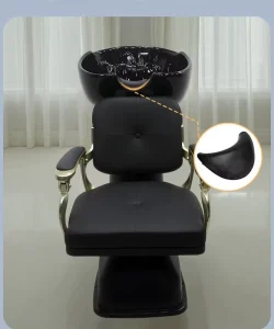Modern Durable Leather Multifunctional Sitting Shampoo Chair with Ceramic Basin for Beauty Salon Barber Shop