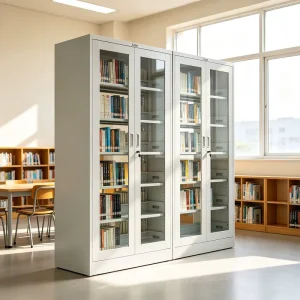 Modern Durable Metal Library Furniture Bookcase Adjustable Shelf for School Reading Room Storage Cabinet Glass Door Unit